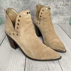 Marc Fisher Dayne Suede Studded Booties / Shooties / Boots, 8.5, Tan, Back Zip